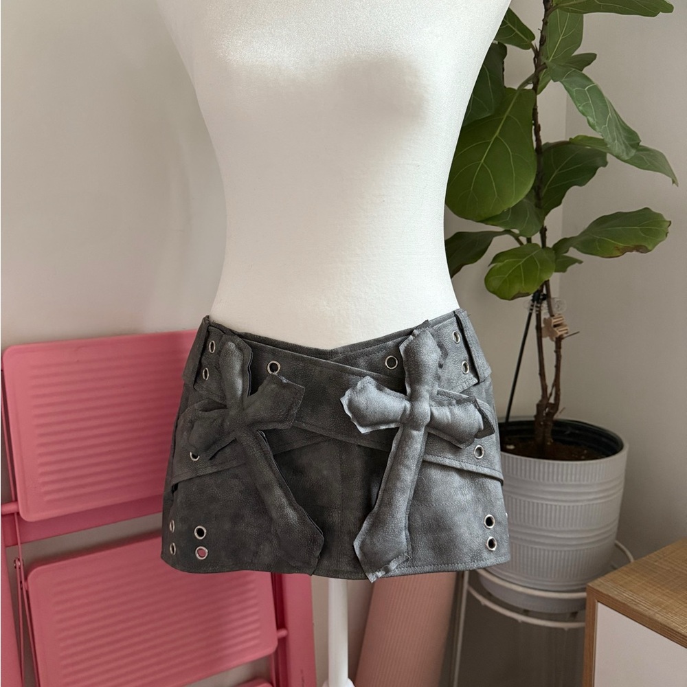 Gray Mini Skirt with Cross Details